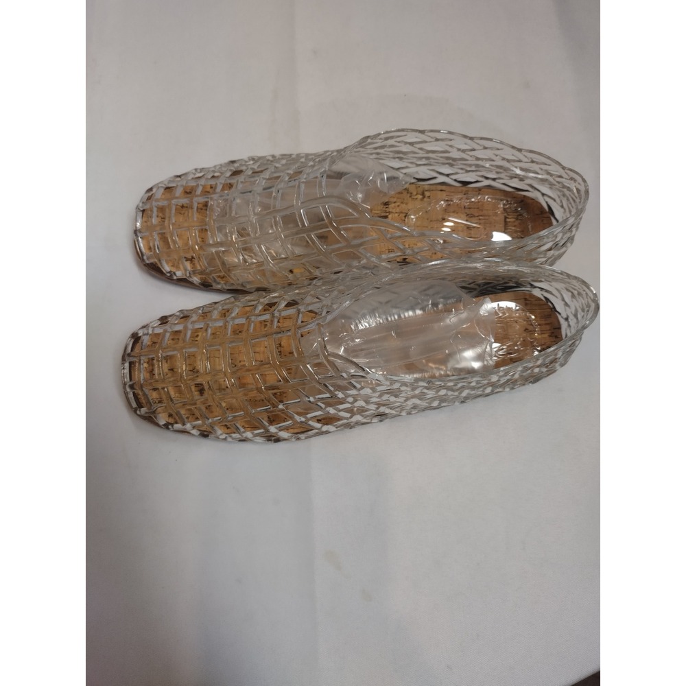 Clear Woven Jelly Flats Square Toe Slip On Summer Shoes Cork Footbed Size 37 NEW - Picture 2 of 5